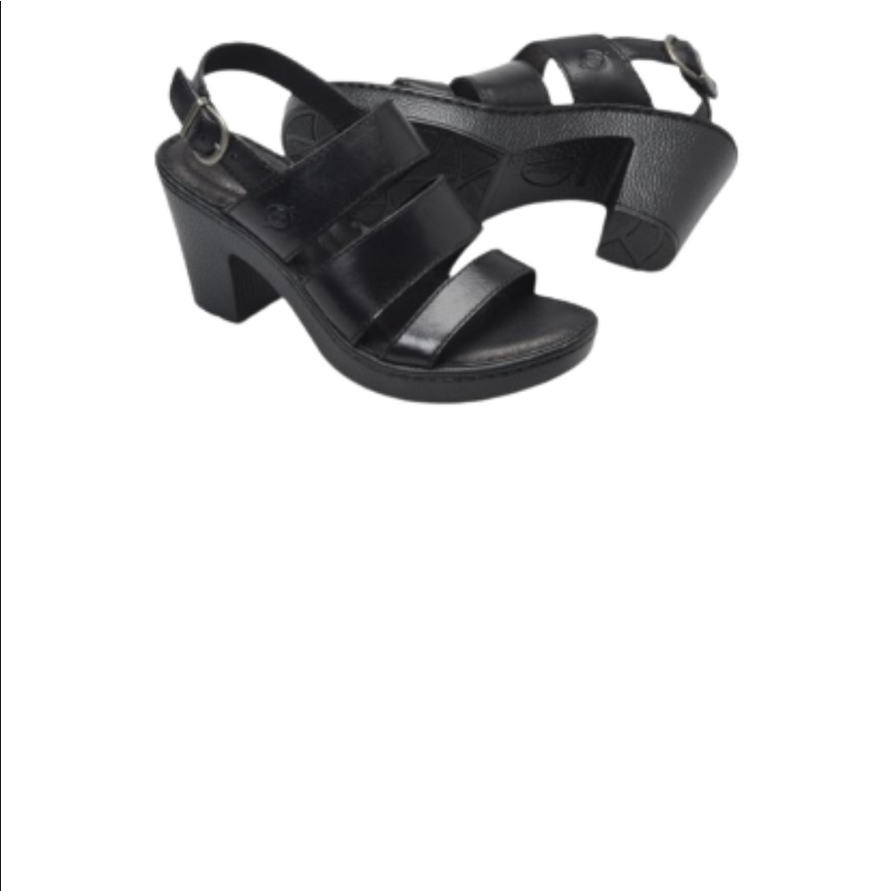 NWOB Born Warner Black Leather Slingback Heeled Sandals Size 8 M